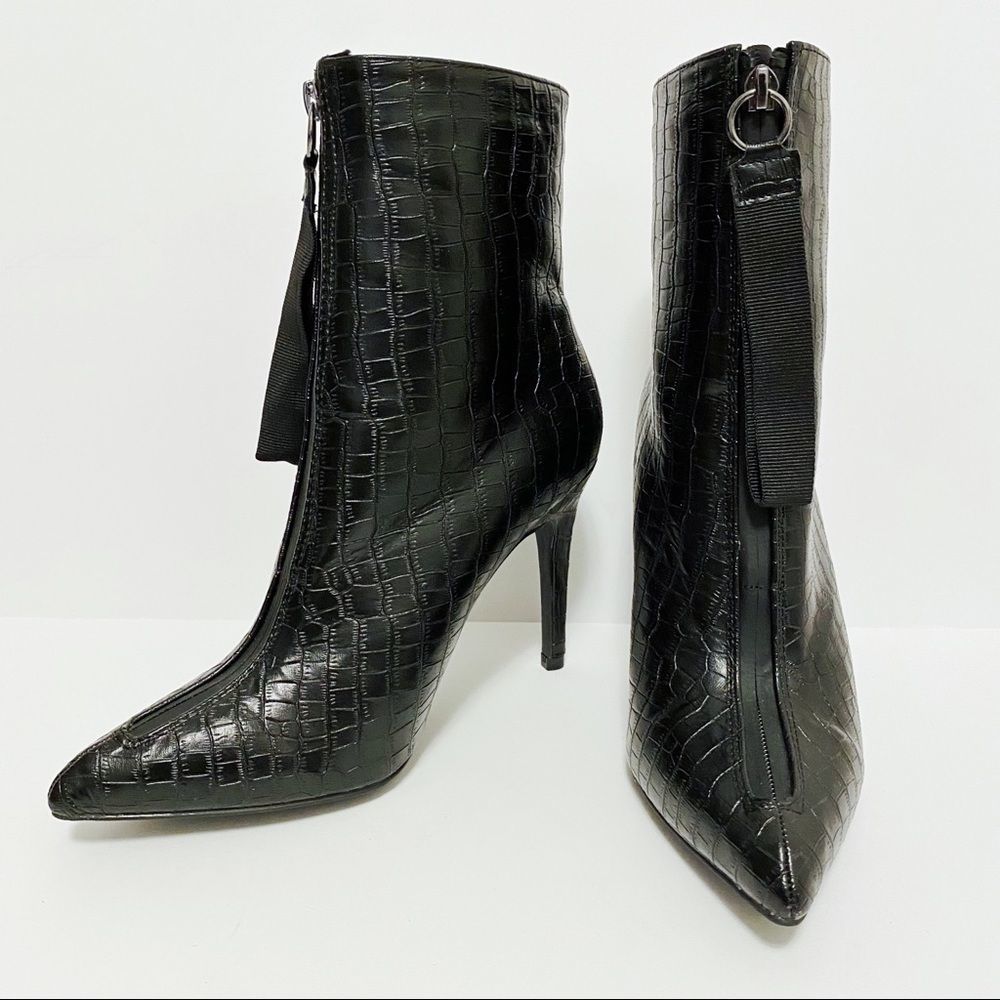 F21 - Faux Croc Pointed Toe Stiletto Booties